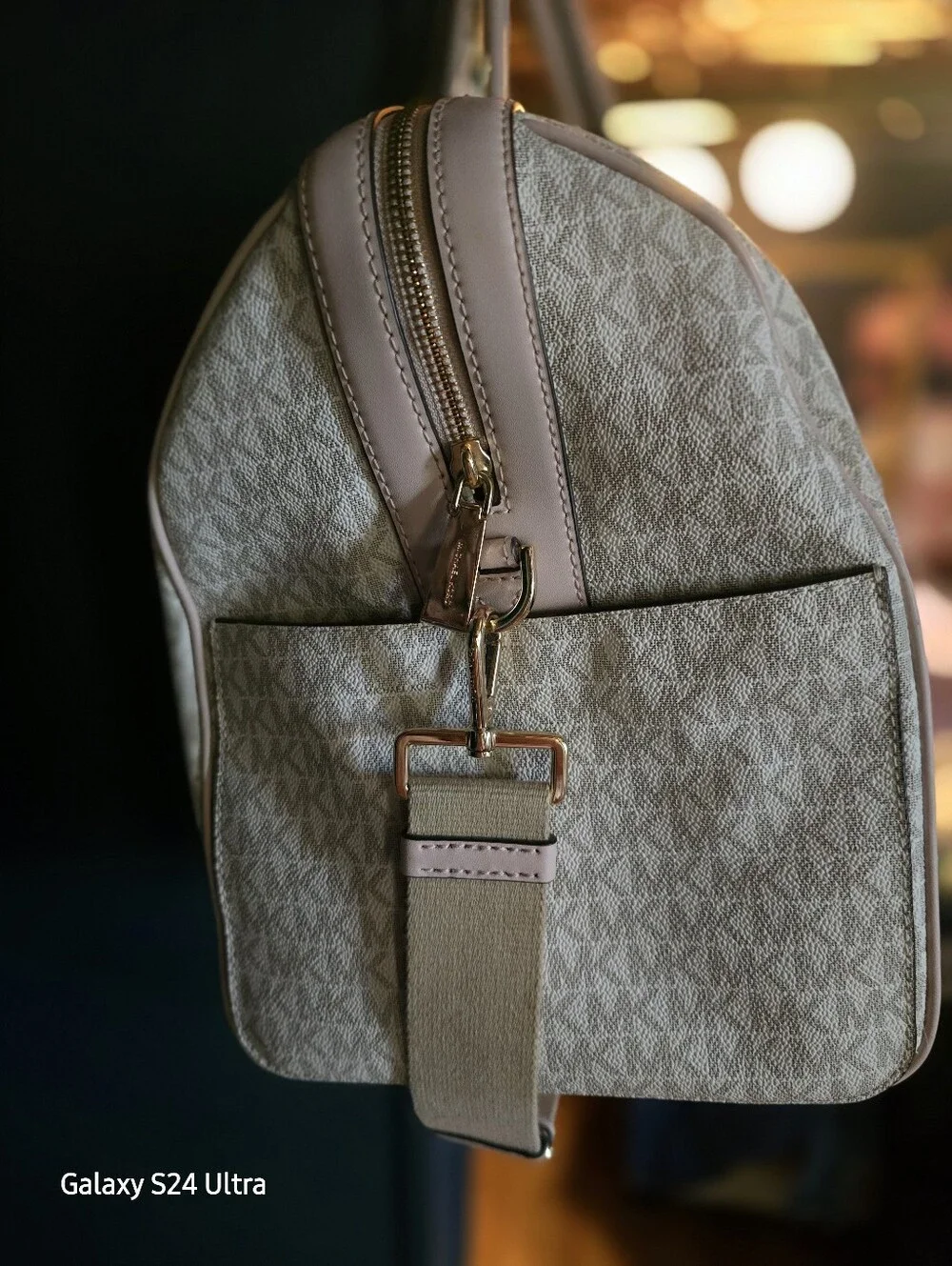 Michael Kors Pink & Cream MK Signature Duffel Bag